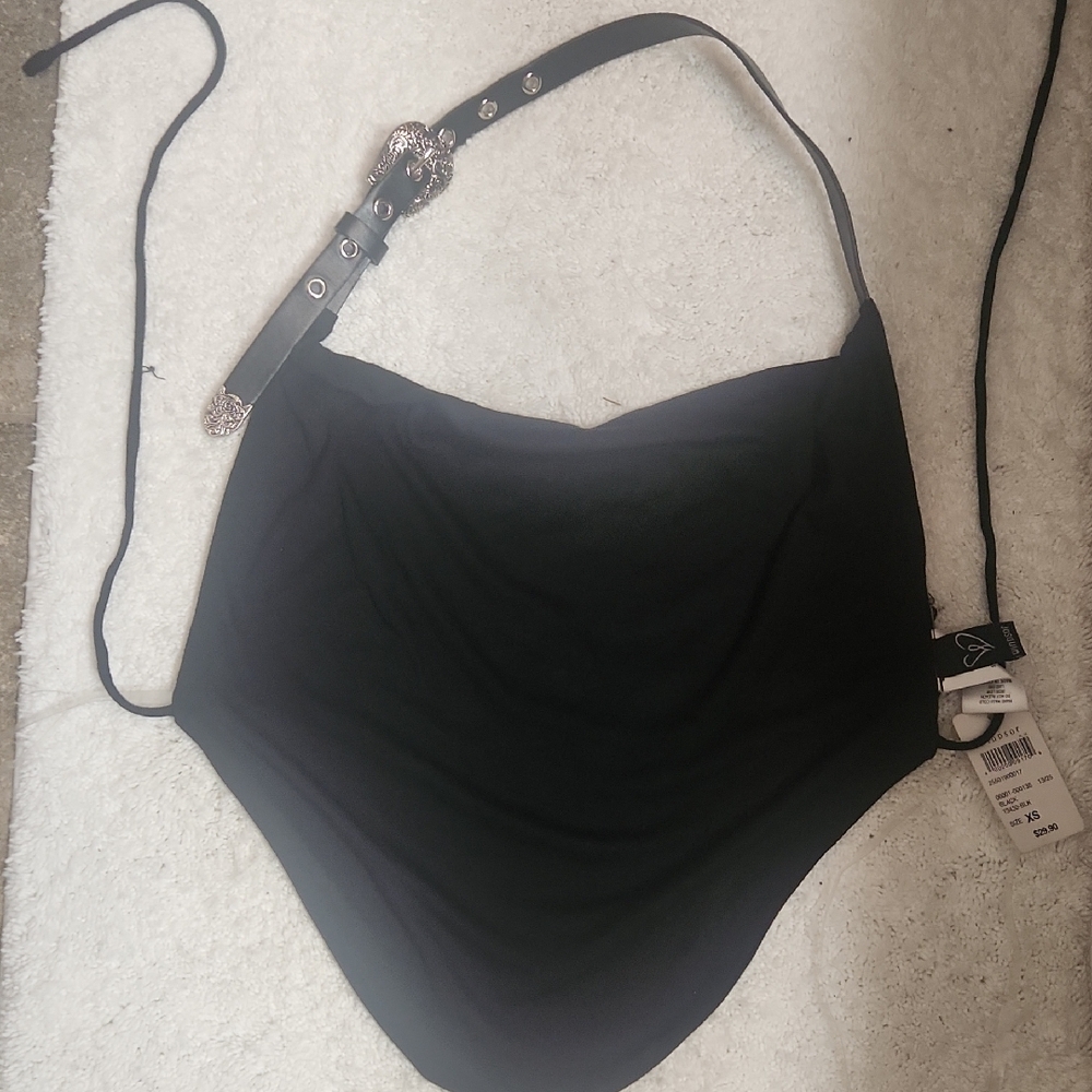 Windsor Black Halter Top with Silver Accent